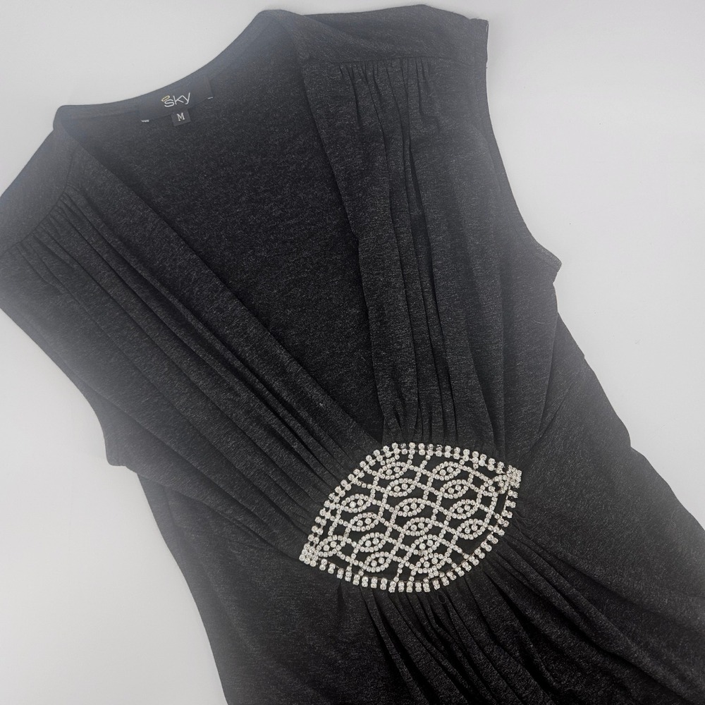 Sky Brand Womens Large Top Rhinestone Medallion Pleated Club Chic Y2K